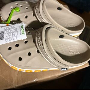 CROCS Womens Tan Clogs with Yellow Accents